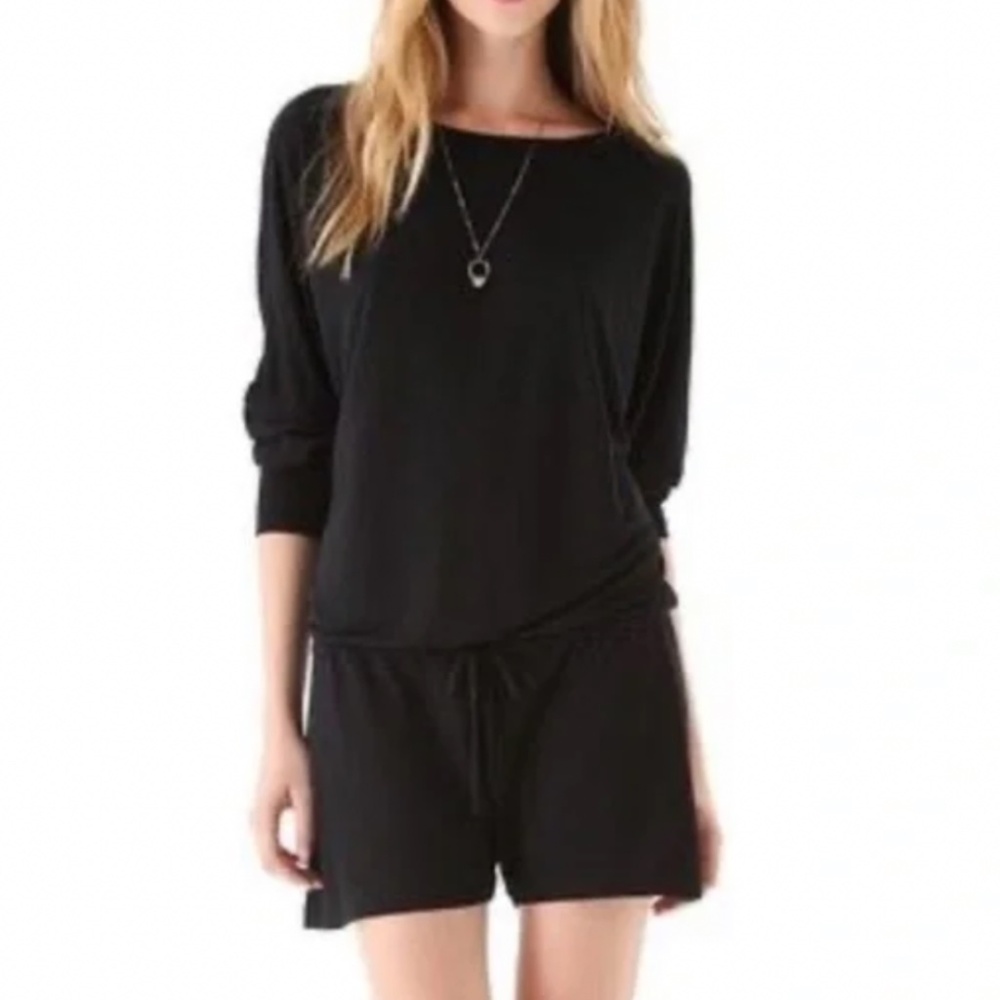 Lanston black long sleeve boyfriend romper